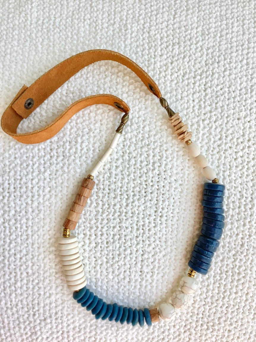 Teal Wood and Ivory Necklace