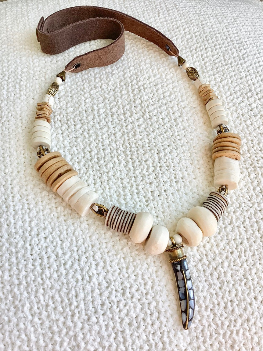 Ivory & Blue Pendant Necklace