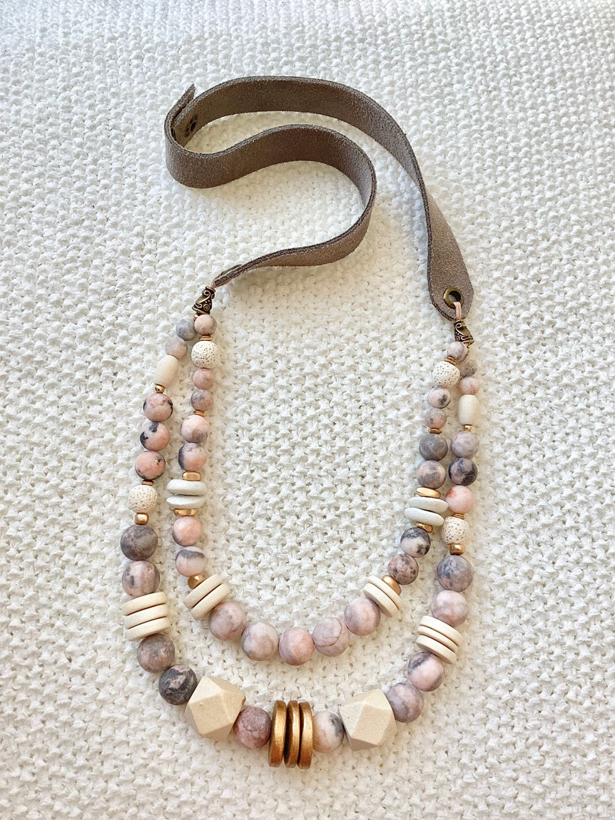 Double-layered Grey Dusty Rose Necklace