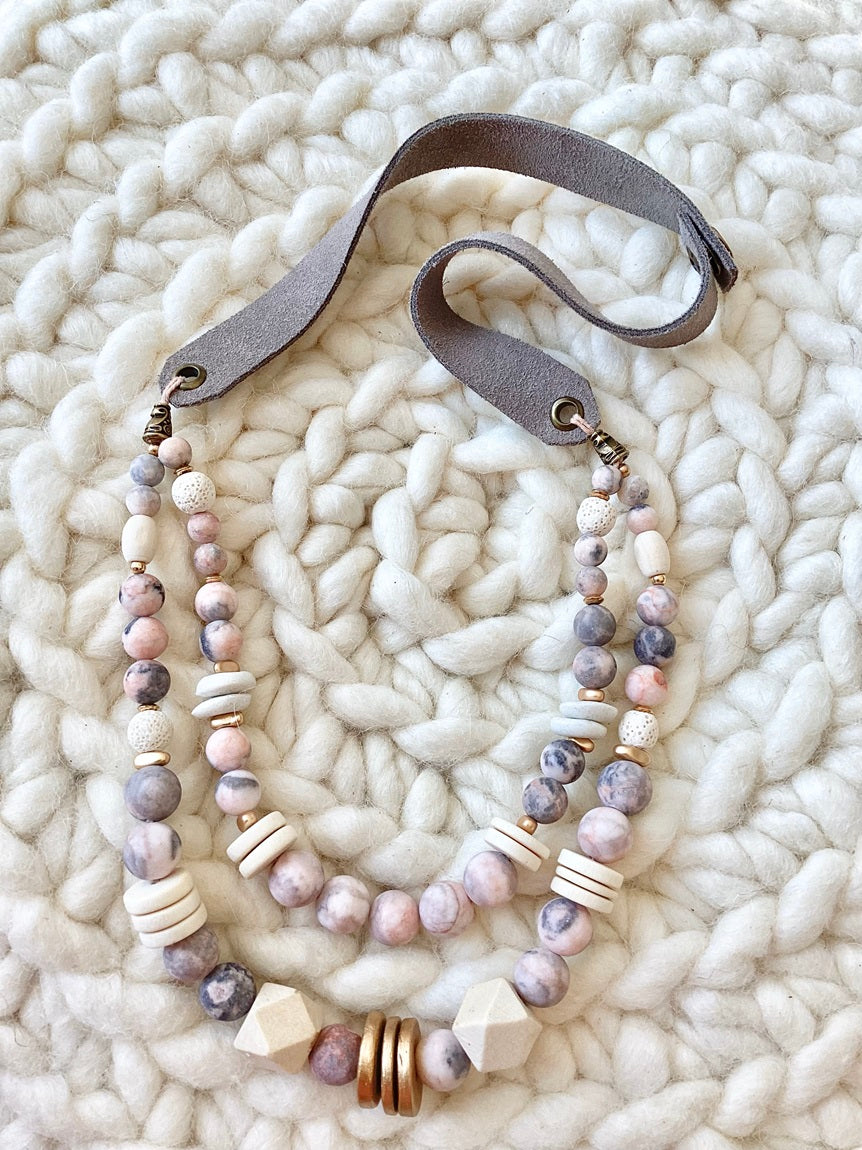 Double-layered Grey Dusty Rose Necklace