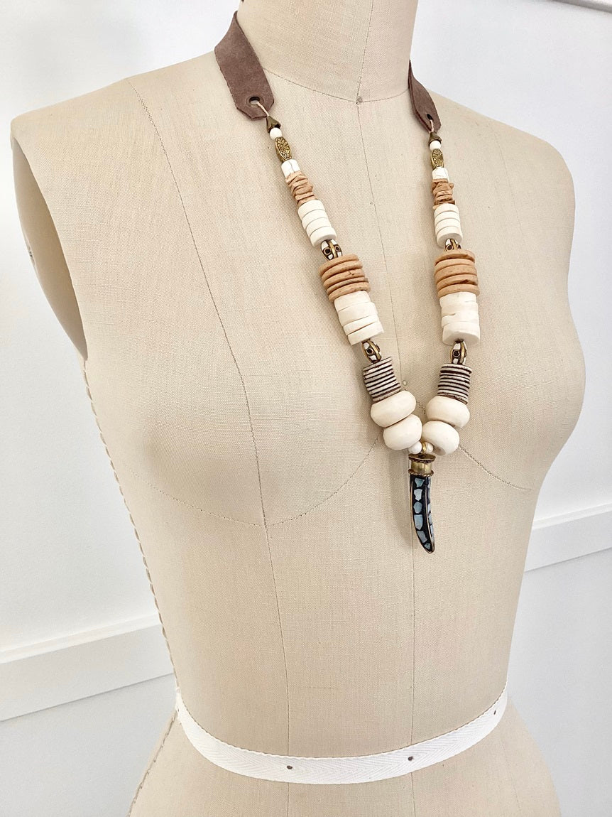 Ivory & Blue Pendant Necklace