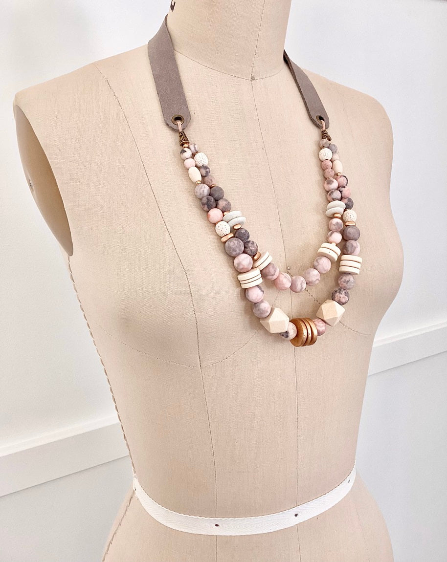Double-layered Grey Dusty Rose Necklace