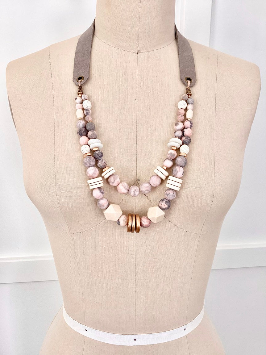 Double-layered Grey Dusty Rose Necklace