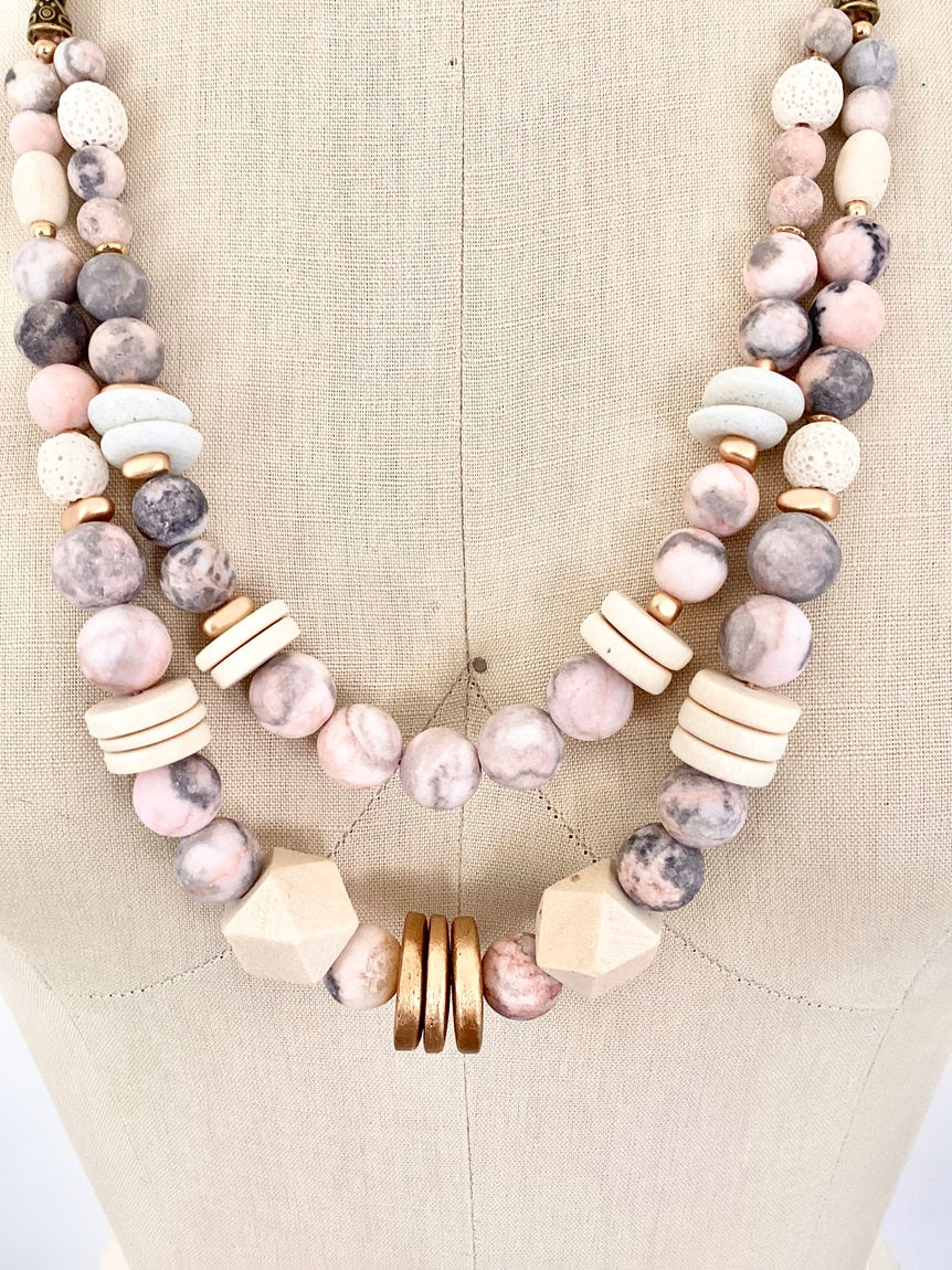 Double-layered Grey Dusty Rose Necklace