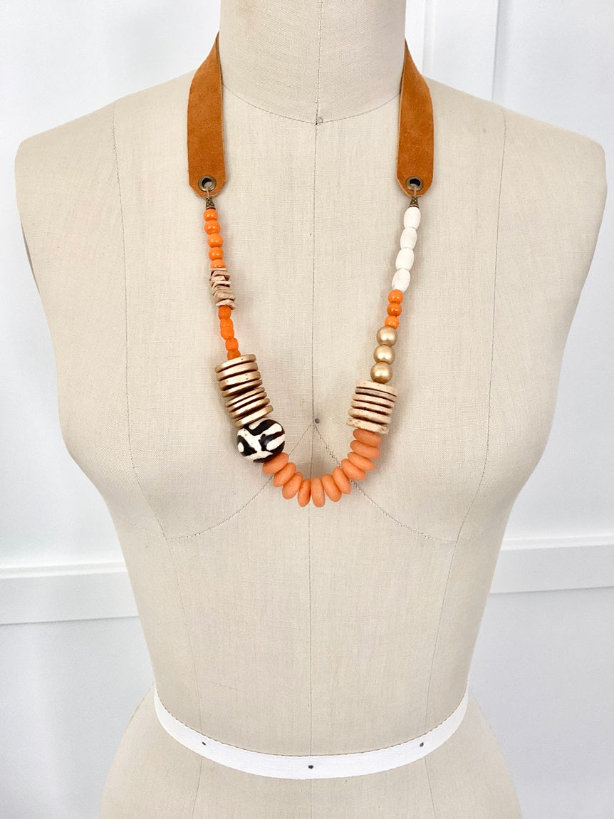 Tangerine Leather Necklace