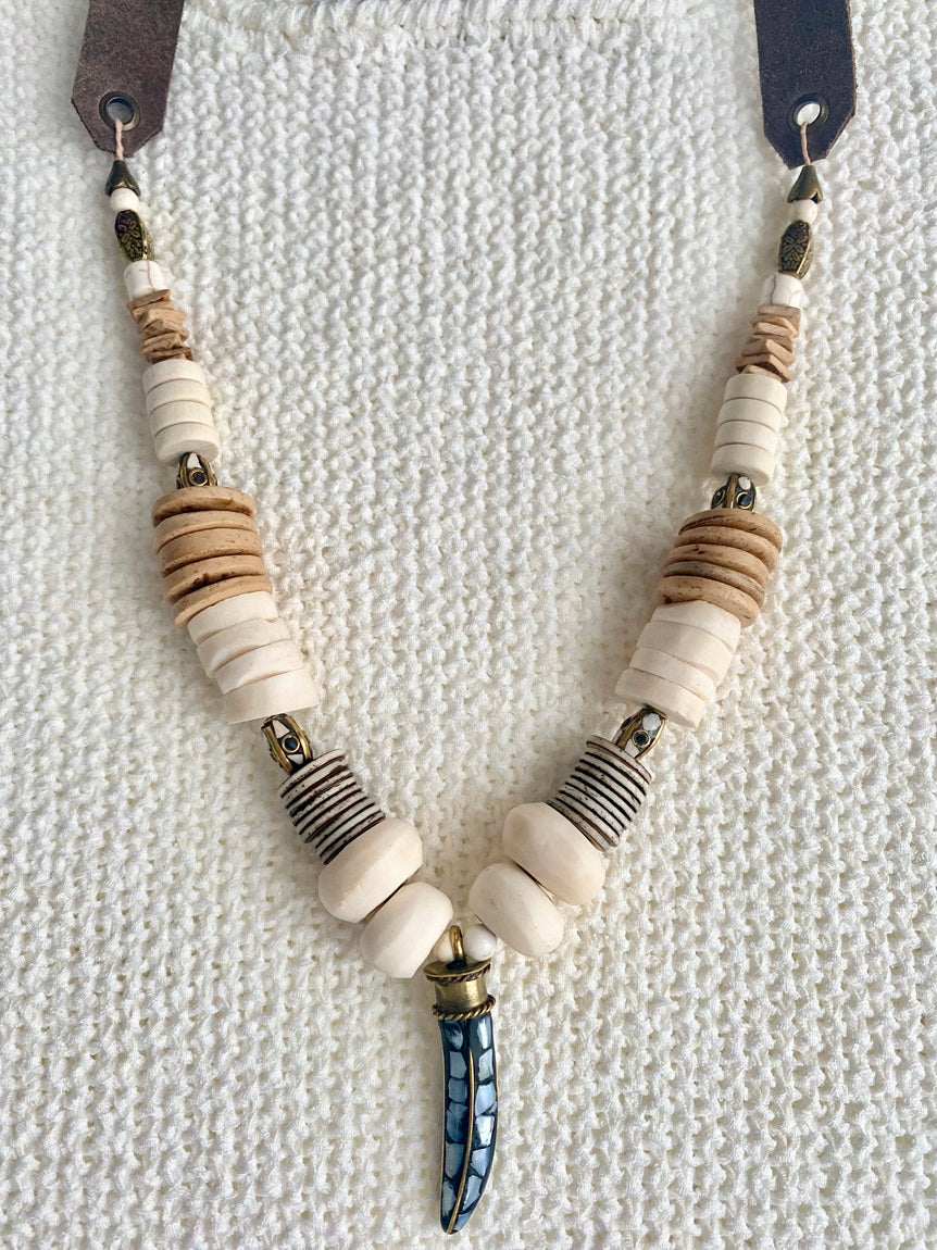 Ivory & Blue Pendant Necklace