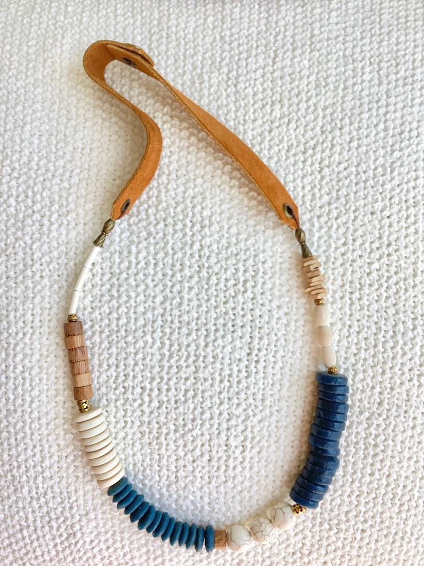 Teal Wood and Ivory Necklace