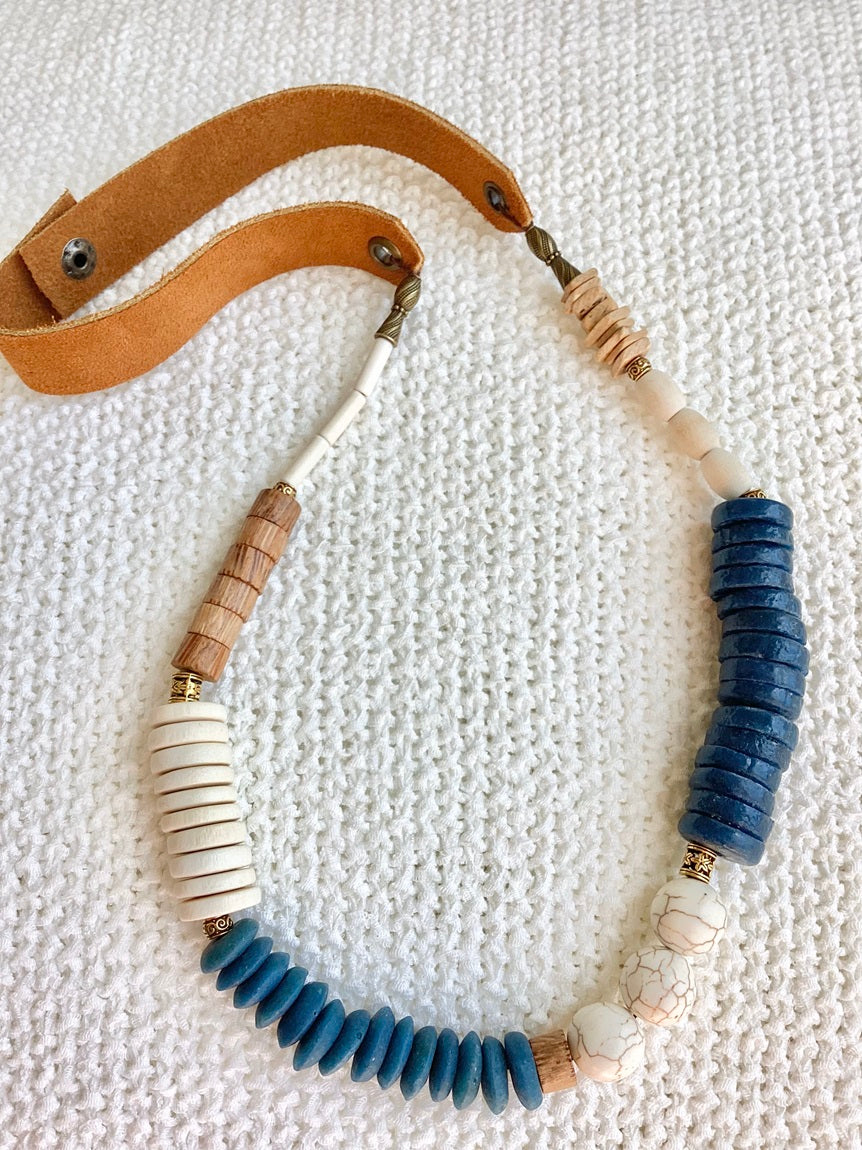 Teal Wood and Ivory Necklace