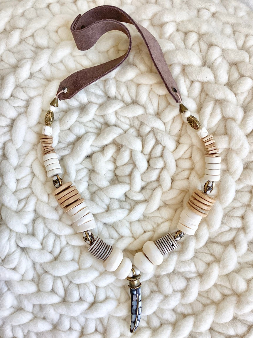 Ivory & Blue Pendant Necklace