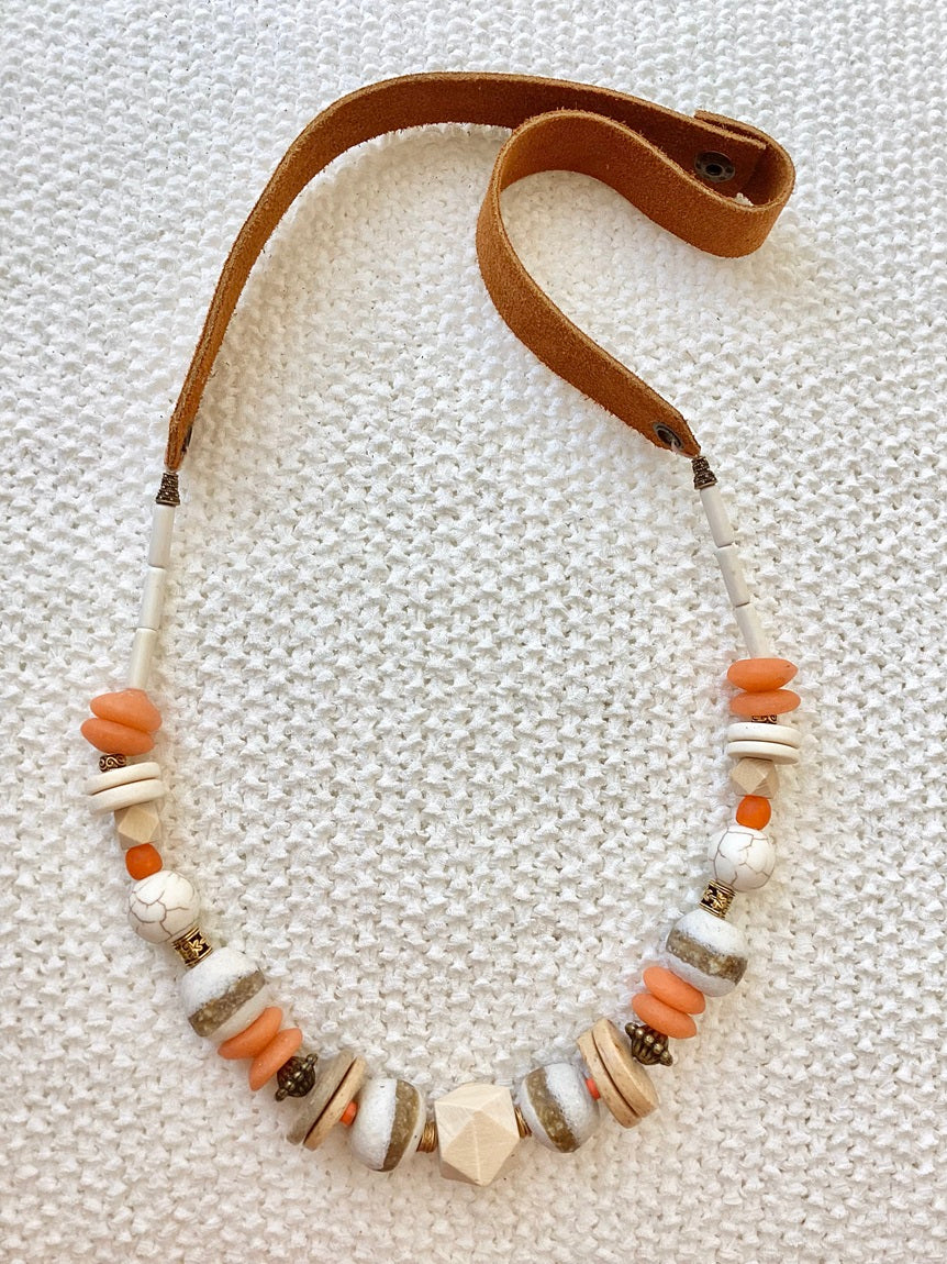 Tangerine Leather Strap Necklace