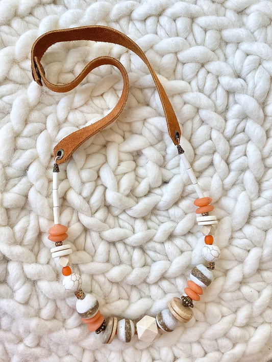 Tangerine Leather Strap Necklace