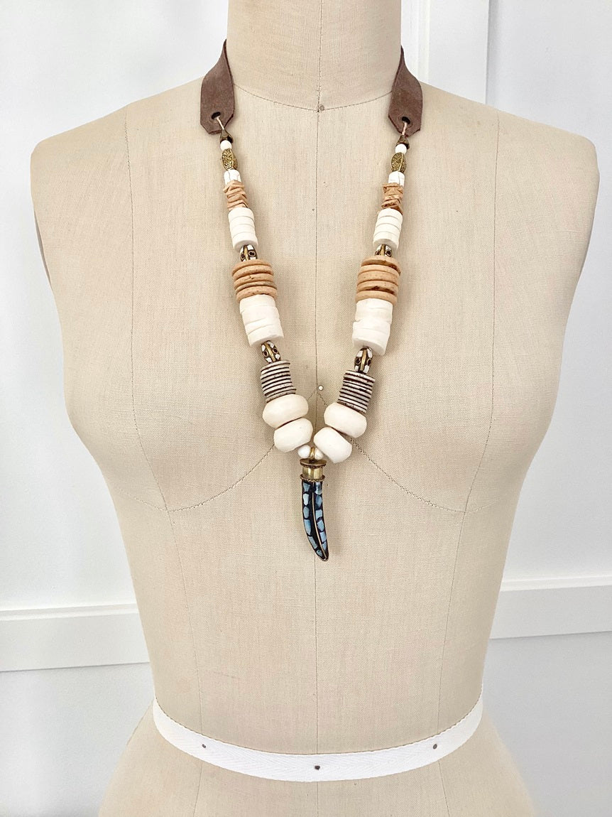 Ivory & Blue Pendant Necklace