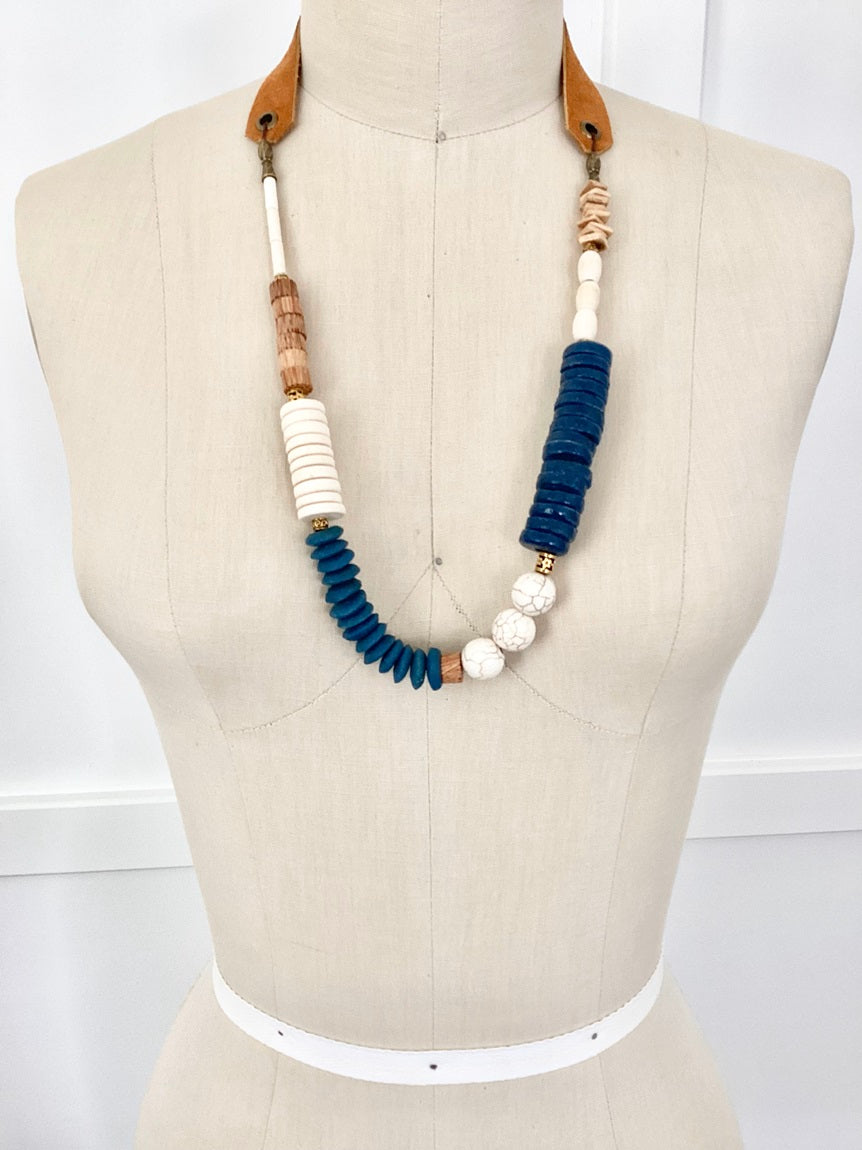 Teal Wood and Ivory Necklace