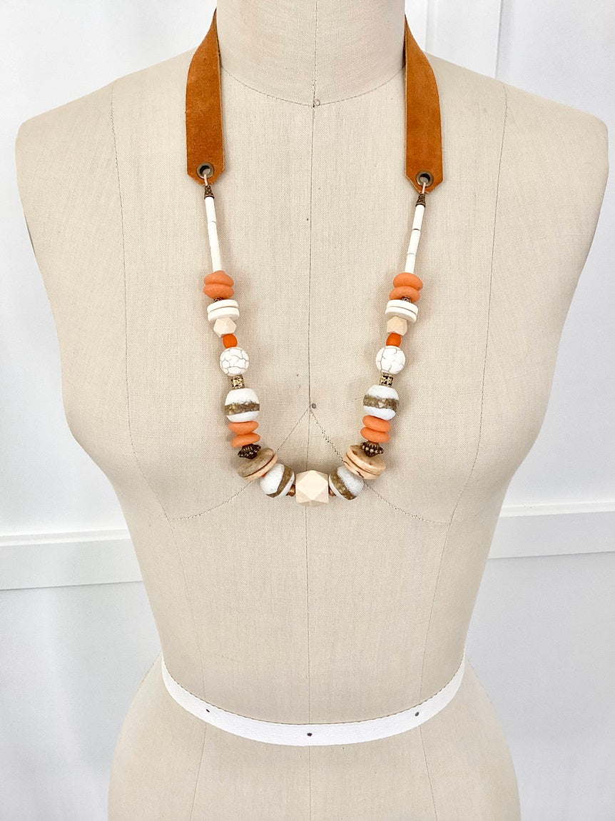 Tangerine Leather Strap Necklace