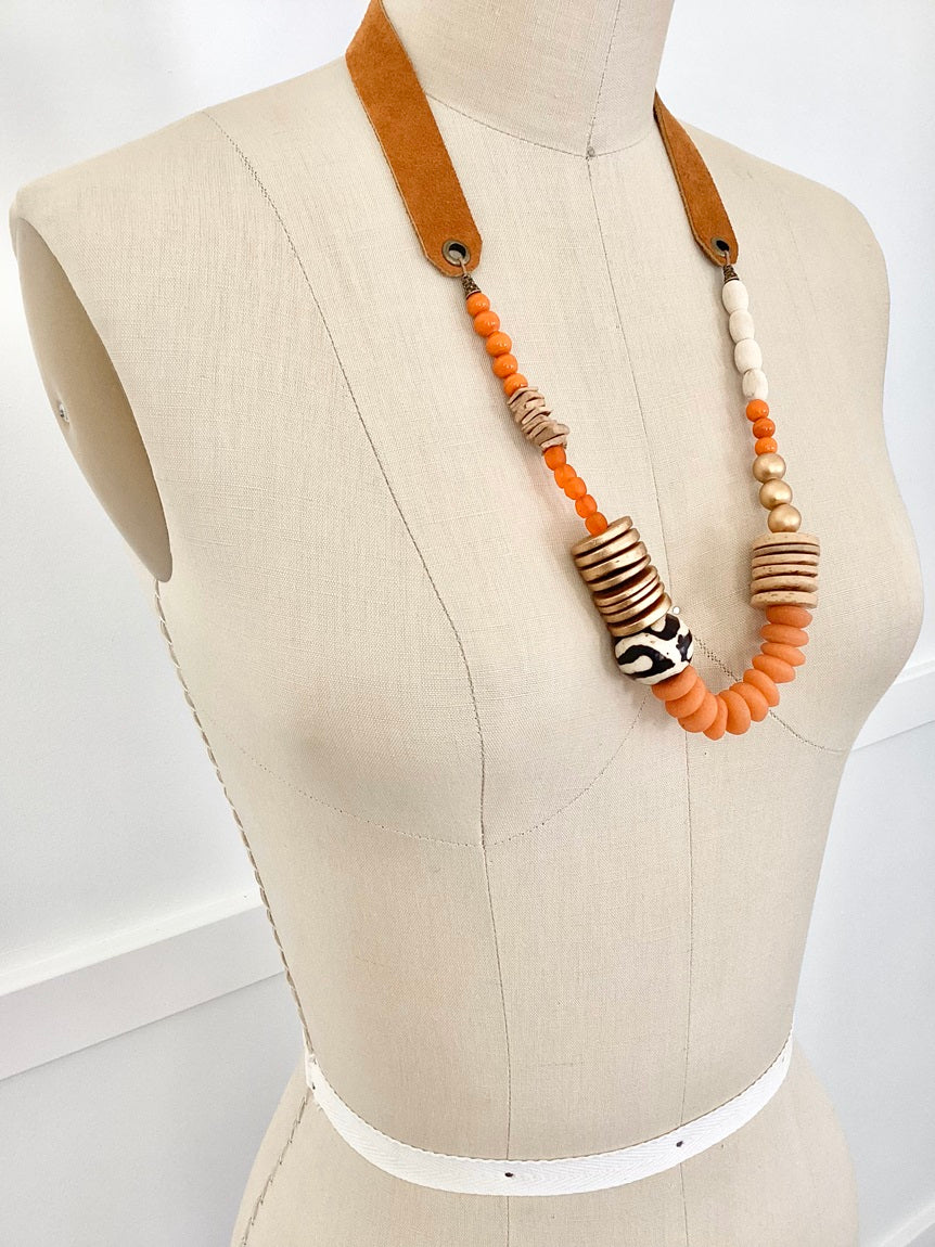 Tangerine Leather Necklace