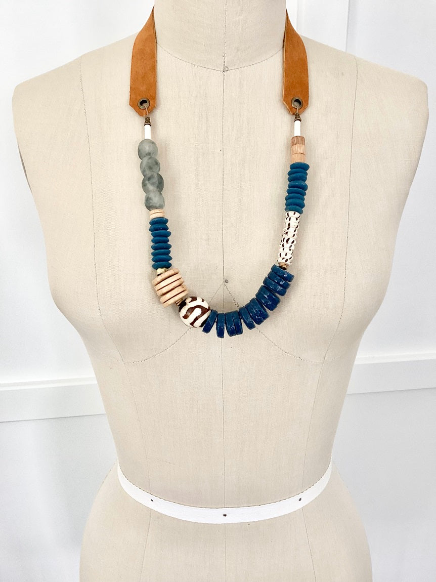 Teal and Glass Bead Necklace